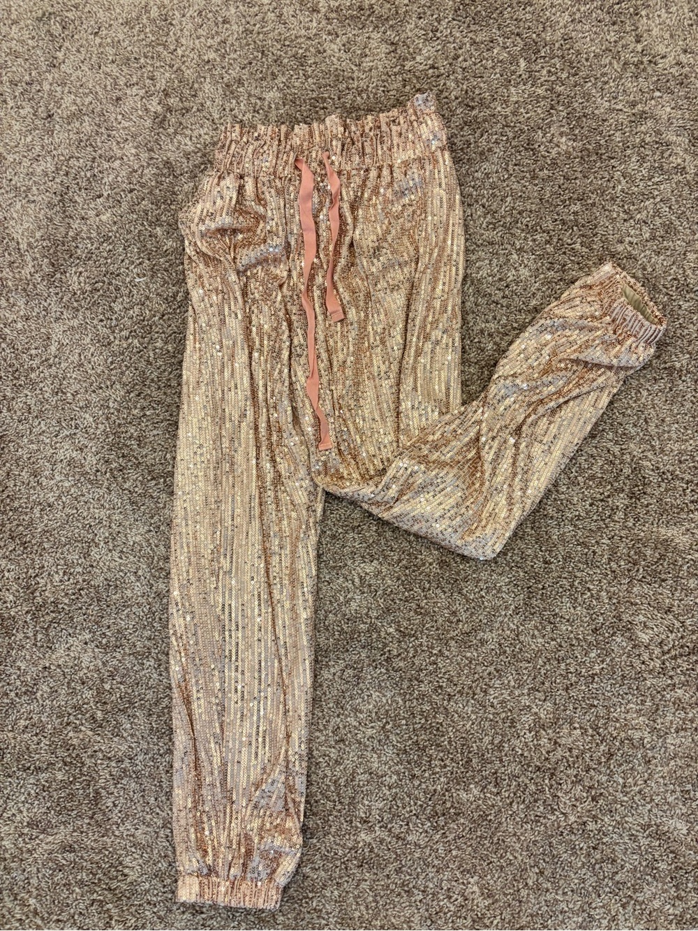 Sequin Jogger Pants in Rose Gold